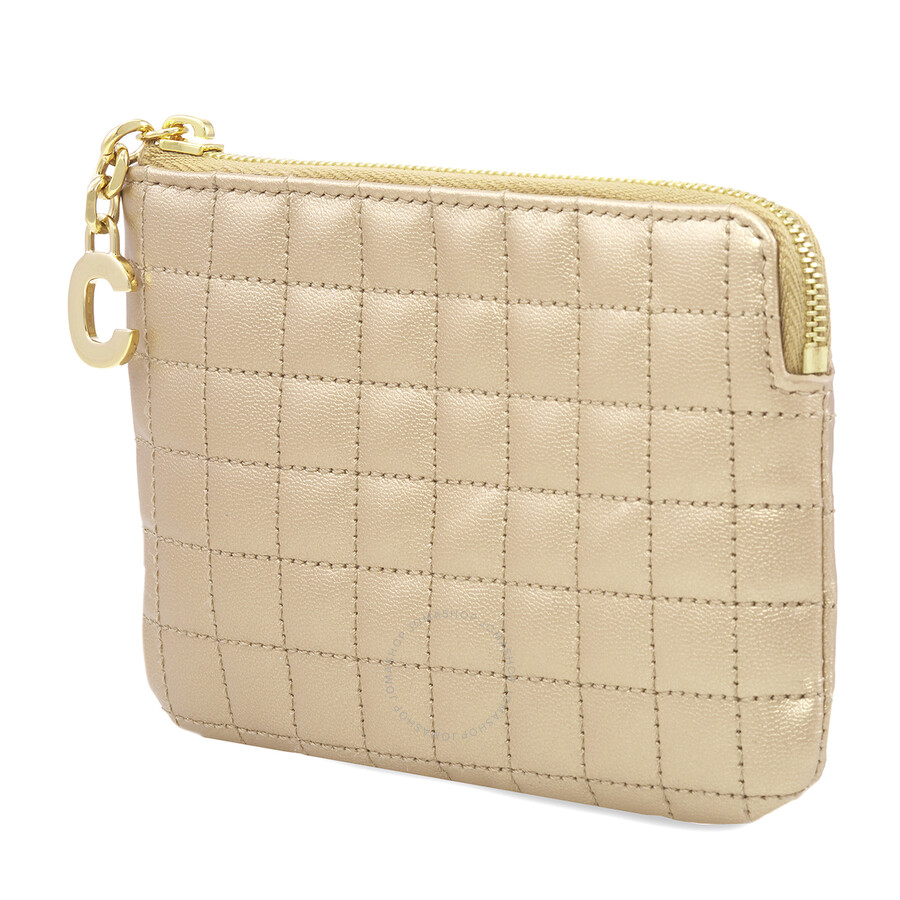 Celine C Charm Quilted Calfskin Card And Coin Case- Silver In