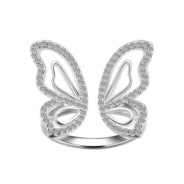 Unwritten Crystal Open Butterfly Ring in Silver Plate or Gold